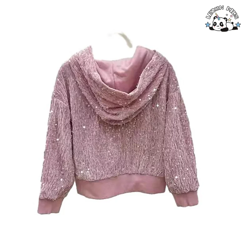 LEZONKIDS - Customized Kids Spring Clothing Outfit Set  Hooded Jacket and Pants Sequin Girls Clothing Sets